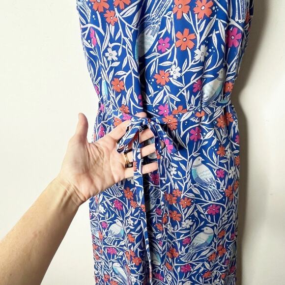 Old Navy Women's Maxi Dress XS Blue Floral Bird Pattern Sleeveless Keyhole Lined - Picture 5 of 11